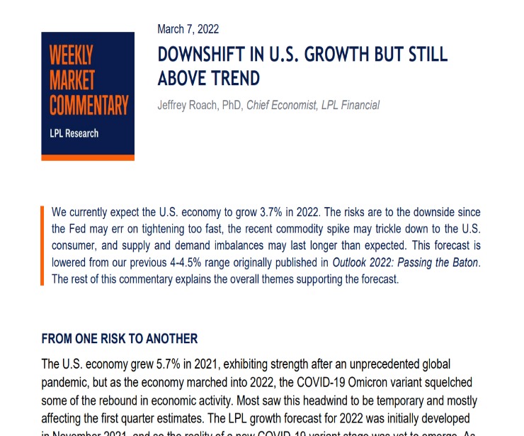 Downshift in U.S. Growth but Still Above Trend | March 7, 2022